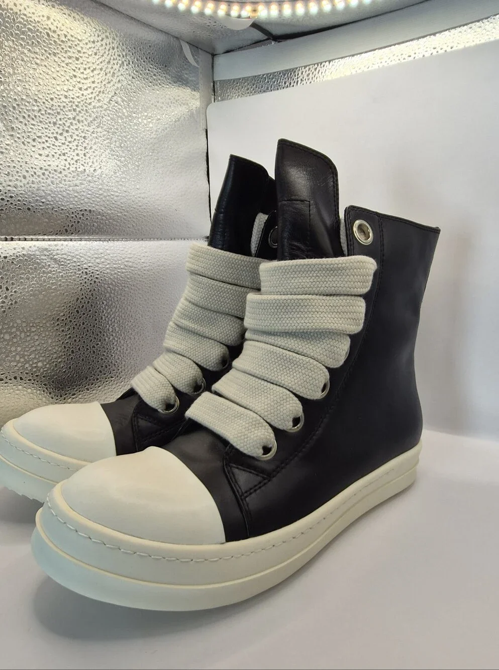Rick Owens Black  And Cream Jumbo Laces High Top Size 42/9.5 US